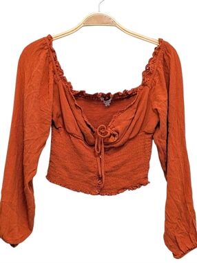 Y2k Boho Milkmaid Crop Top Smocked Peasant Blouse Mediuml
